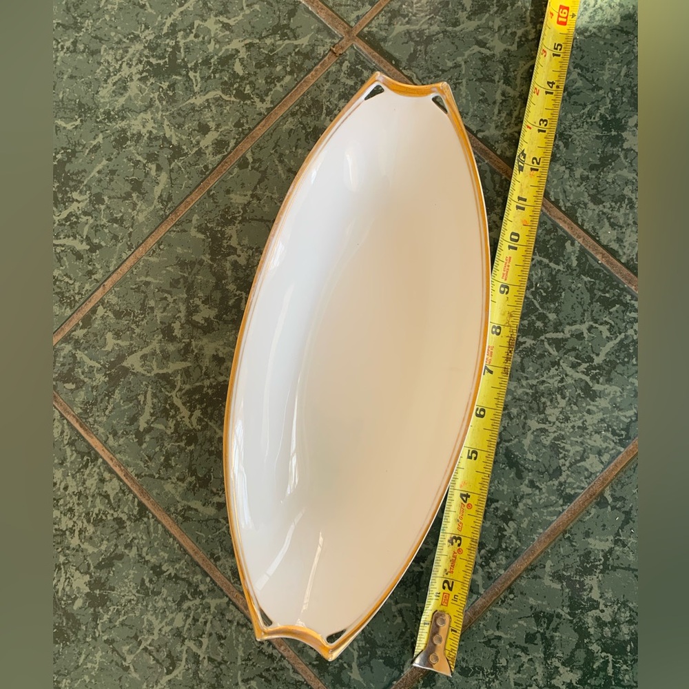 White Ceramic relish tray with Gold Trim